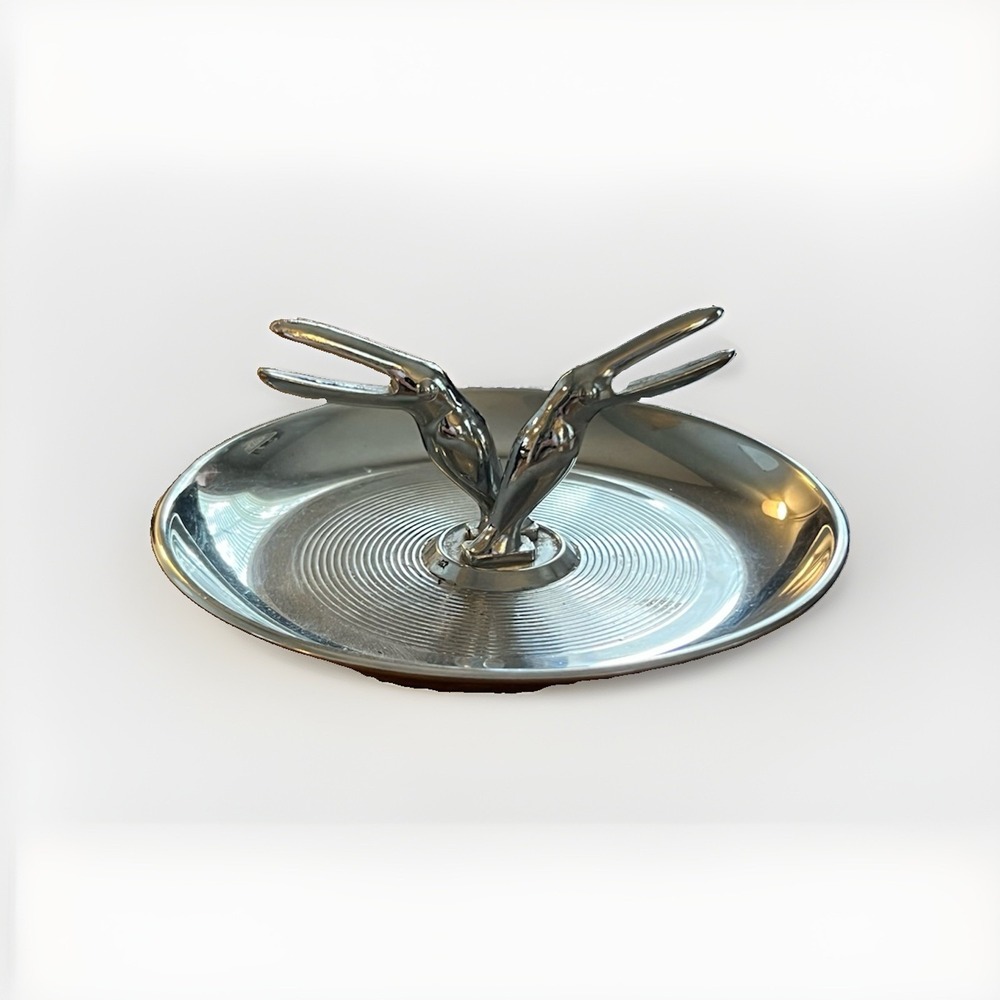 Vintage Pincherette Chrome Double Bird Cigarette Ashtray MCM Retro USA